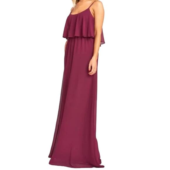 Show Me Your Mumu NEW Size Small Caitlin Ruffle Maxi Dress in Merlot Chiffon - Picture 4 of 14
